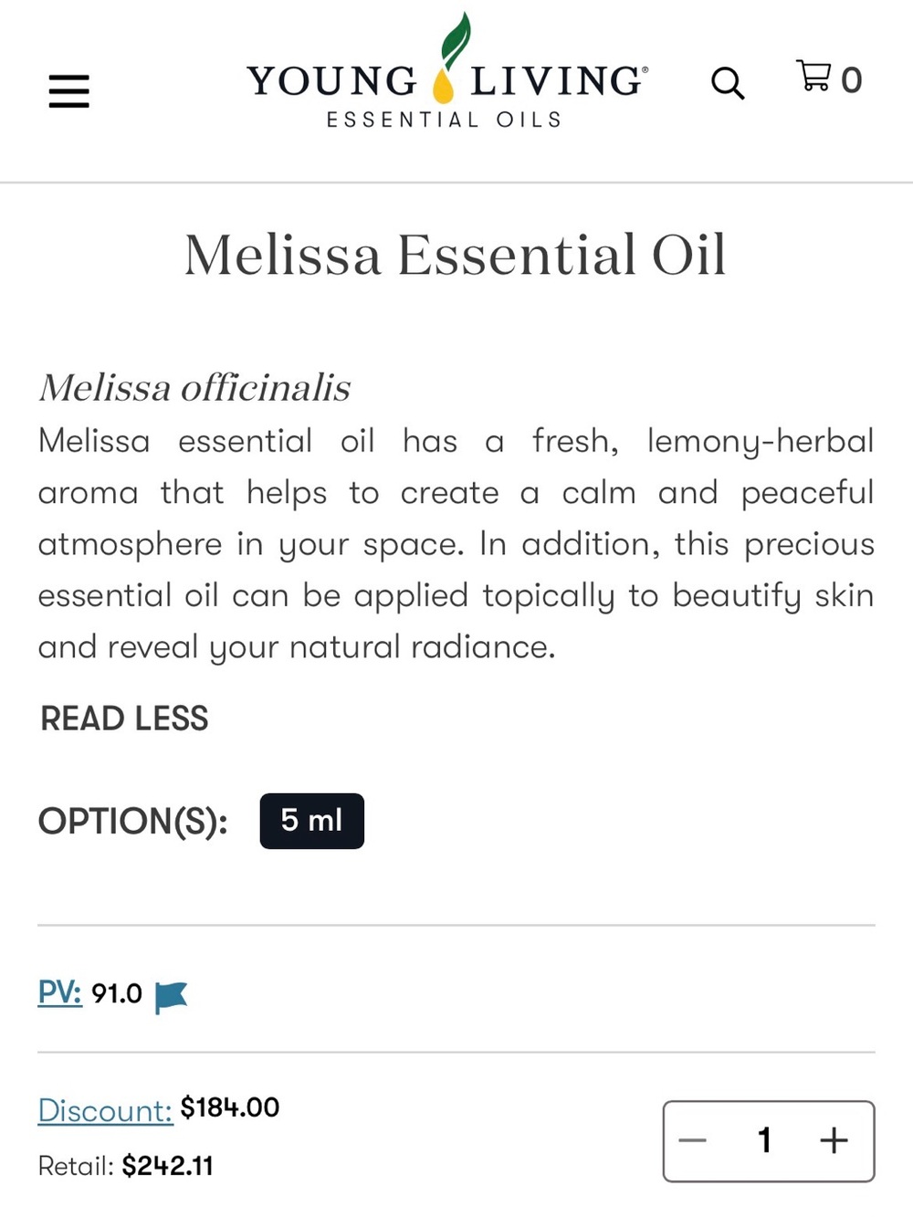 Young Living Melissa Essential Oil